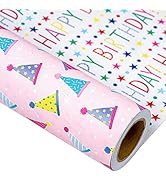 MAYPLUSS Birthday Gift Wrapping Paper Roll - 17Inch X 32.8Feet - Reversible Luxury Pink Girly Bir...