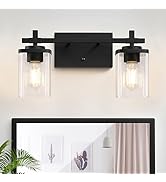 Spiglamm 2-Lights Bathroom Vanity Lights, Matte Black Vanity Light Fixtures Over Mirror, Modern W...