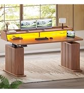 SEDETA Standing Desk with Storage, 55" Fluted Stand Up Desk with Power Outlets and LED Lights, He...