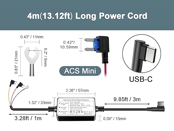 Range Tour Dash Cam Hardwire Kit USB-C Port, 5V/2.5A (also suitable for 1- 2A)
