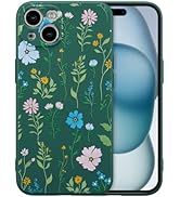 RALEAVO Floral Case for iPhone 15,Liquid Silicone Cover with Flower Cosmos Pattern Cute Phone Cov...