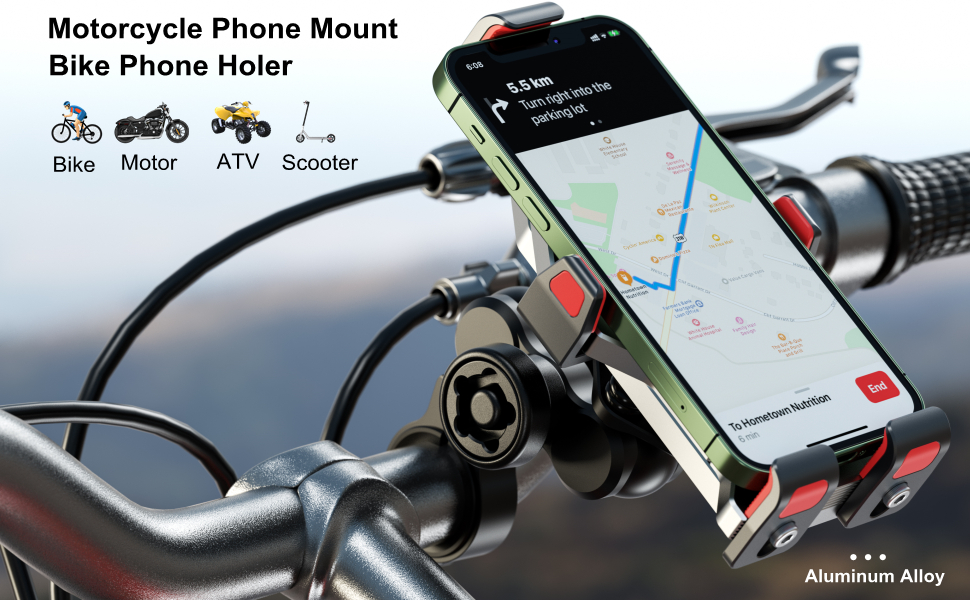 Aluminum alloy motorcycle phone mount, bike phone holder
