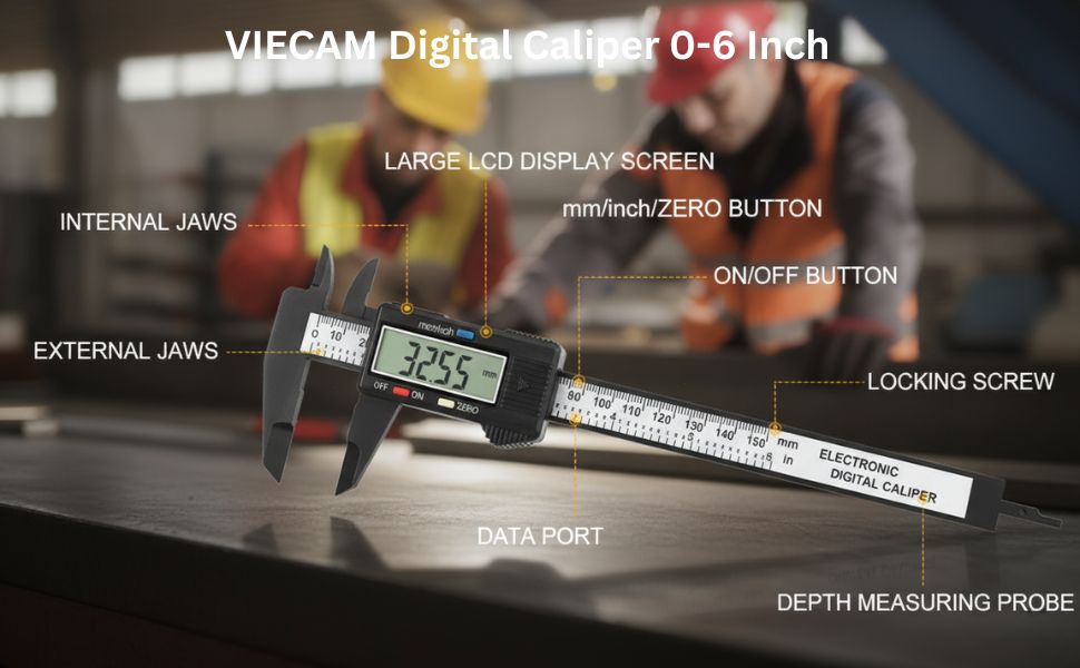 VIECAM Digital Caliper 0-6 Inch | LCD Display, Auto-Off, Inch/Metric Conversion