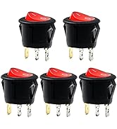 Red Light SPST 3-Pin ON/Off Round Boat Rocker Switch AC 6A 250V 10A 125V 5 Pcs
