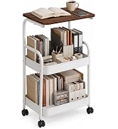 Booklov 3 Tier Rolling Cart, Metal Utility Storage Cart with Wheels, White | Multi-use Organizer ...