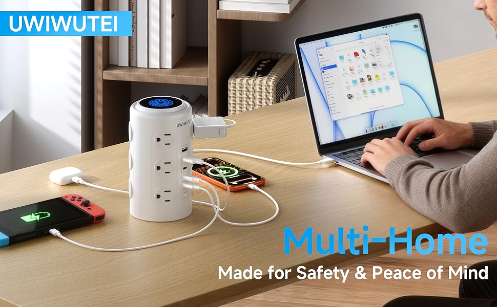 Tower Power Strip with 1 Dedicated PD 20W Fast-Charging Port