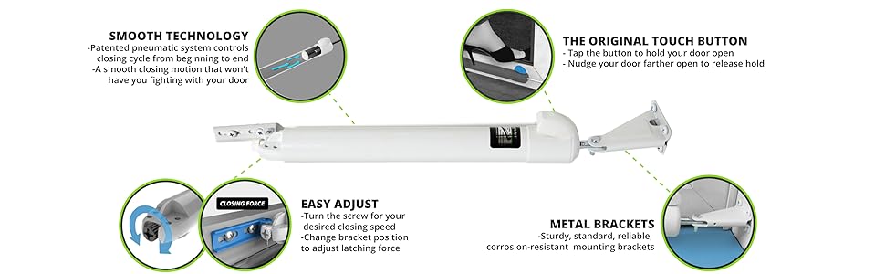 storm door closer, screen door closer, door closure, screen door, touch 'n hold, ez glide