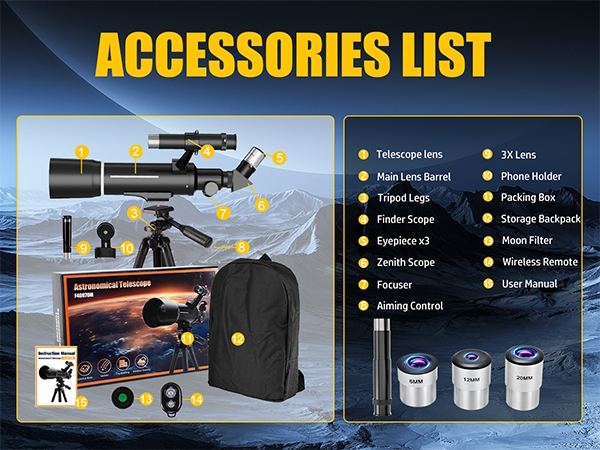 TELESCOPE ACCESSORIES LIST