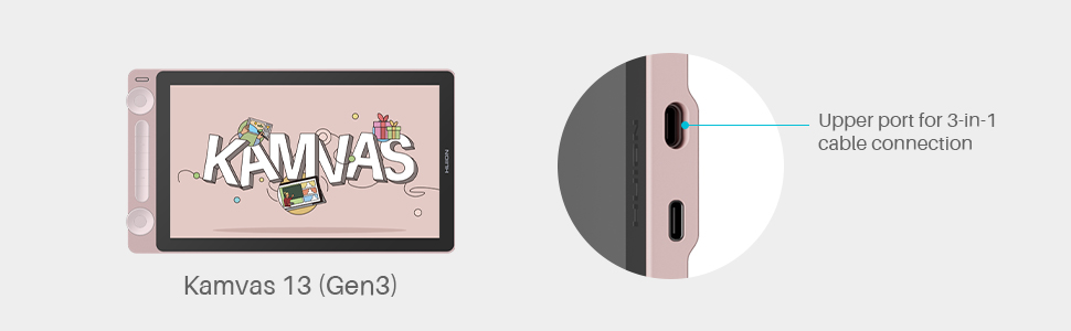 Upper port for 3-in-1 cable connection