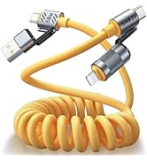 Vexipia 4-in-1 Coiled USB C Cable 60W for Car, Fast Charging Lightning Cable for iPhone iPad Char...