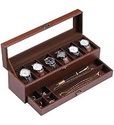 AUTOARK Leather &amp; Velvet 6 Watch Box Jewelry Case and 6 Compartments Organizer,2 Layers with 1 Dr...