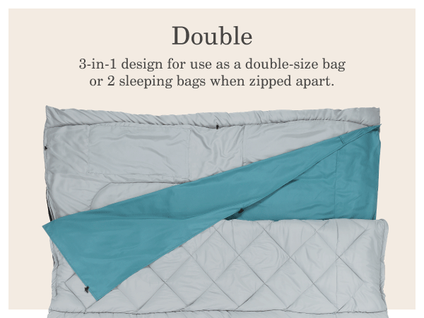 double sleeping bag blue gray couple family parent adult design comfort camp hike tent multiple easy