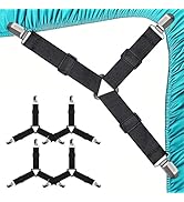 Tasttin 4 PCS Fitted Bed Sheet Straps - Elastic Suspenders with Metal Clips for Bed Sheets, Mattr...