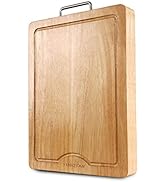 YUSOTAN Kitchen Cutting Board, 16"x12" with Stainless Steel Handle - Wooden End Grain Butcher Blo...