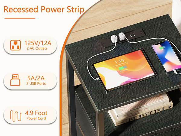 bedside table with outlets