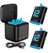 TELESIN Battery Charger Kit for GoPro Hero 12 11 10 9 Black, 2-Pack Battery + Triple Charge Case ...