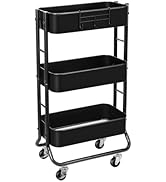 MAX Houser Slim 3-Tier Rolling Utility Cart, Narrow Metal Storage Cart with Wheels, Multifunction...