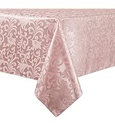 HommxJF Scroll Damask Jacquard Rectangle Coral Gold Tablecloth 60"x84",Wipeable Table Cover for D...