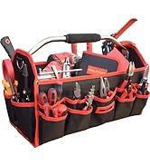 TOOLEAGUE 19 Inches Heavy Duty Tool Bag 25 Pockets, 1680D Fabric Tool Bags with Strong Molded Bas...