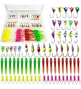 Bombite Ice Fishing Jigs Kit Luminous Ice Fishing Lures Soft Plastic Baits Crappie Jig Heads Ice ...