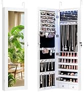 CHARMAID Wall Mounted Jewelry Armoire with 47" Full Length Mirror, Lockable Jewelry Cabinet with ...