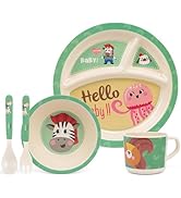 PHEENOWL Kids Dinnerware Set, 5-Piece Mealtime Tableware for Children &amp; Toddlers – Includes Divid...