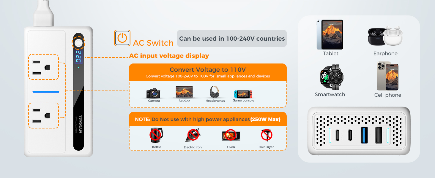 travel adapter and 220v to 110v voltage converter