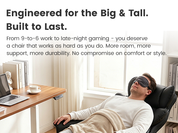 BESTFAIR Big and Tall Office Chair - High Back Executive Chair with Footrest &amp; Lumbar Support
