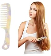 Large Wide Tooth Hair Comb 7.3 in, LADYAMZ [Tortoise Shell] Cellulose Acetate Round Tooth Comb fo...
