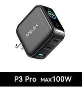 MINIX 100W USB C Charger, 3 Port GaN Charger with Smart Display and Touch Control, Powerful 100W ...