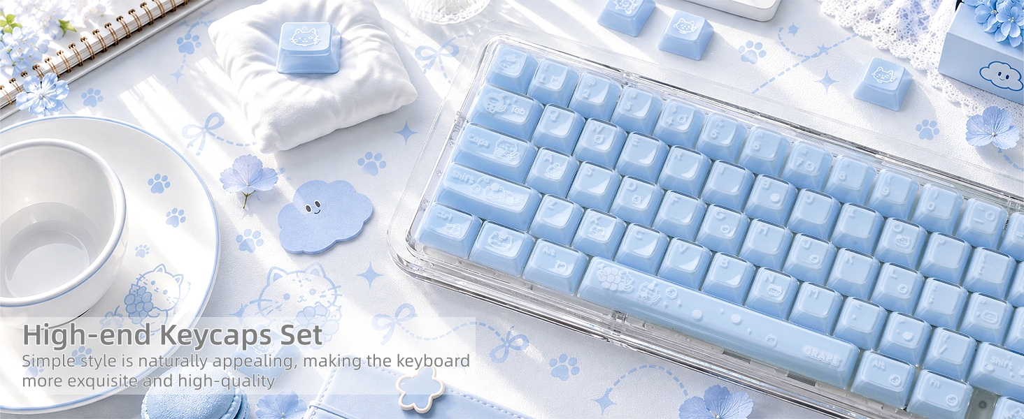 Shine through Keycaps Set OEM Profile, Cute Custom Keycaps, Jelly Keycaps, Clear Cute Keycaps