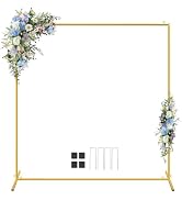JEBUTU Wedding Arch Backdrop Stand Square 6.6x6.6FT Gold Balloon Arch Stand Garden Arbor Backdrop...