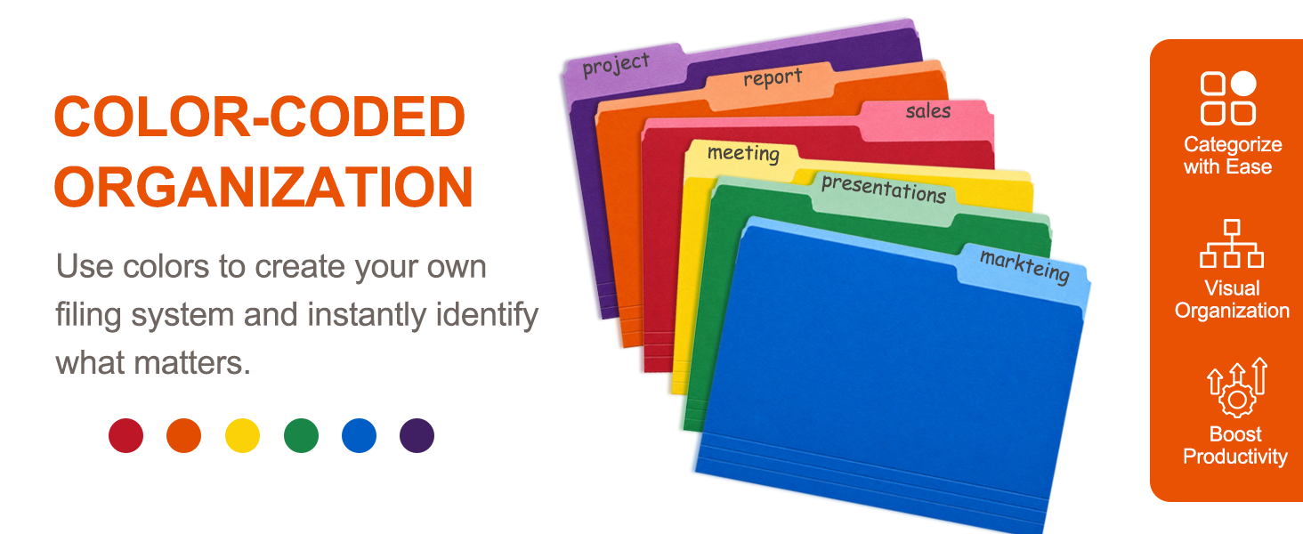 Color-coded file organization;Manila File Folders