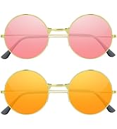 NEBURORA Round Hippie Sunglasses Metal Frame Colored Circle Glasses for Women Men 70s Retro Disco...