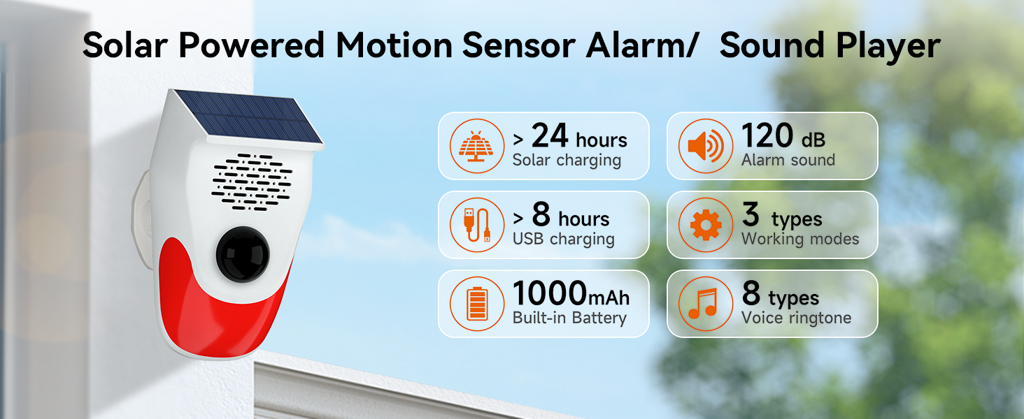 Solar Powered Motion Sensor Alarm/ Sound Player