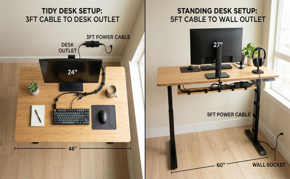 Flexible 5ft power cord for tidy cable management. Perfect length for wall-mounted TVs