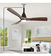 Depuley 42 Inch Ceiling Fans with Light: Walnut Outdoor Ceiling Fans with Remote APP Control - LE...