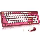 Wireless Keyboard and Mouse Combo, 2.4GHz USB Cordless Retro Typewriter Keyboard with Round Keyca...