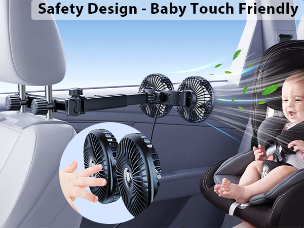Nauttxon 3 Speed Wind USB Car Fan for Backseat kids with Retractable Long Arm- Baby Touch Friendly