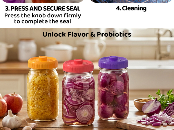 Craft homemade probiotic sauerkraut and pickles with color-coded silicone fermentation airlocks.