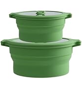 Collapsible Silicone Microwave Cookware Cooker Steamer for Cooking with Lids, 0.8L and 1.4L Glass...