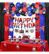 Black Red and Blue Birthday Party Decorations, 67 Pcs Spider Balloons Party Supplies with Table C...