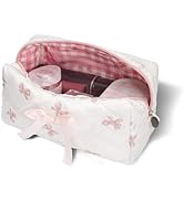 SXS LACONIC Quilted Makeup Bag,Travel Coquette Cosmetic Brush Pouch,Cute Bow Floral Make up Organ...