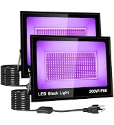2 Pack 200W LED Black Light, Blacklight Flood With Plug &amp; Switch, IP66 Waterproof Outdoor Spotlig...