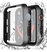 Misxi 2 Pack Waterproof Black Hard Case with Tempered Glass Compatible with Apple Watch Series 6 ...