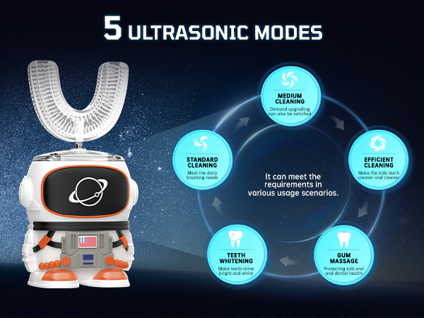 kids electric toothbrush with 5 ultrasonic modes