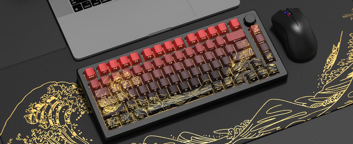 womier kanagawa keycaps,black/red key caps