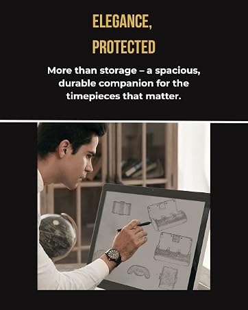 Designer sketching luxury watch case, showing spacious and durable design for premium timepieces.
