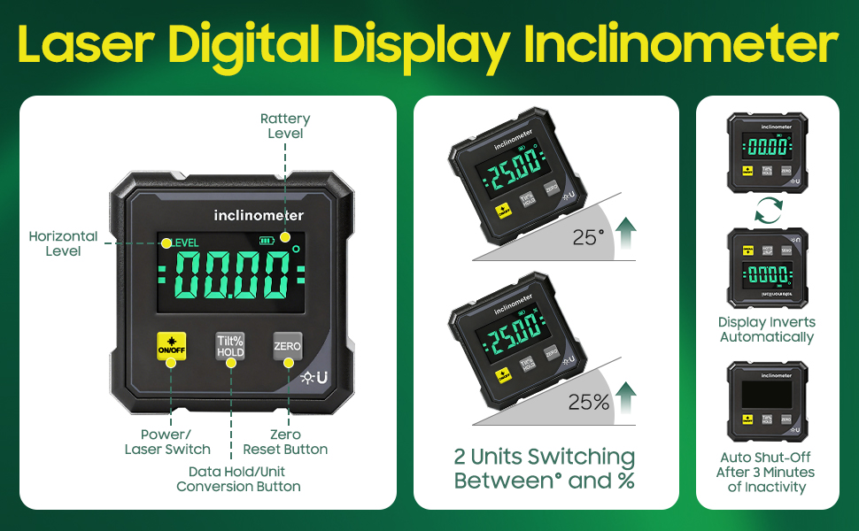 RunBuxd Digital Angle Finder, 4-Side Strong Magnetic Angle Gauge for Woodworking Construction &amp;amp; DIY