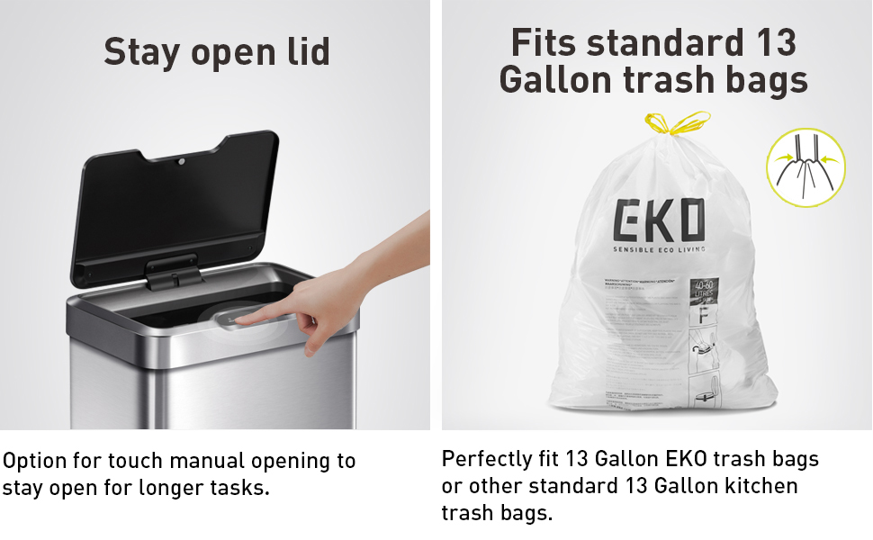 stat open lid regular kitchen trash bags